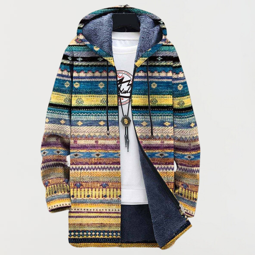 Helena – Cappotto con frange a stampa tribale