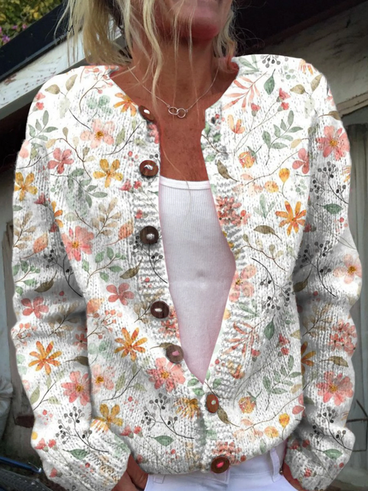 Cardigan con piccola stampa floreale fresca e bottoni