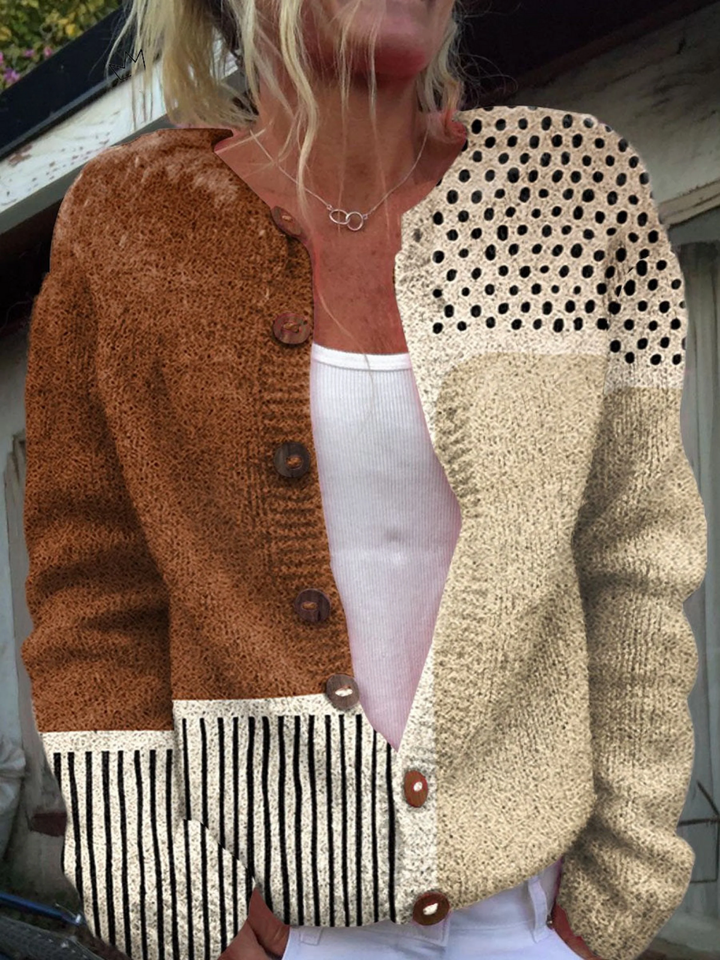 Cardigan minimalista con stampa a pois astratti e bottoni