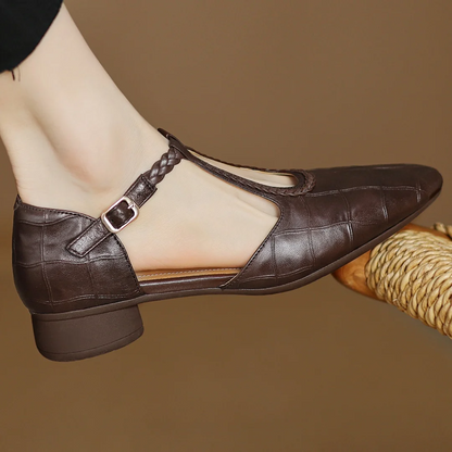 Greta - Scarpe classiche con barra a T in pelle con dettaglio intrecciato