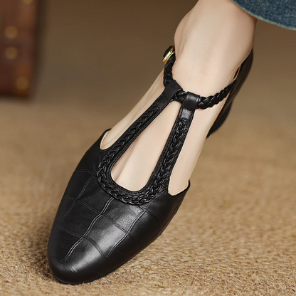 Greta - Scarpe classiche con barra a T in pelle con dettaglio intrecciato