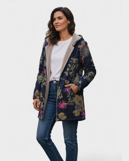 Aurora Cappotto floreale blu navy