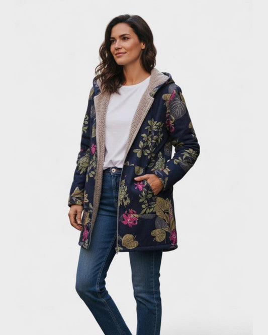Aurora Cappotto floreale blu navy