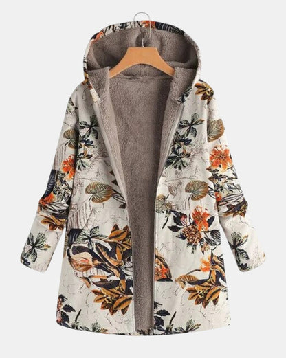 Cappotto con cappuccio in sherpa boho floreale Elena