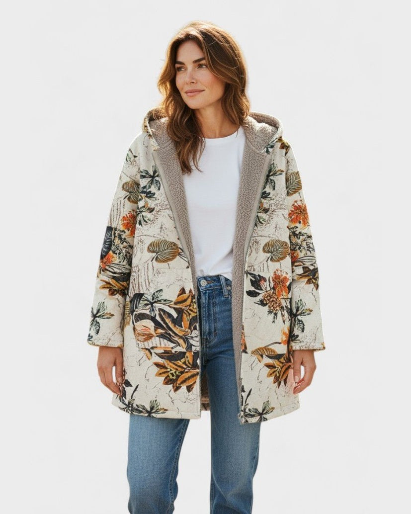 Cappotto con cappuccio in sherpa boho floreale Elena