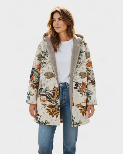 Cappotto con cappuccio in sherpa boho floreale Elena