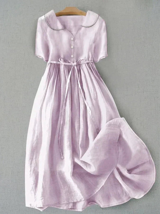 Frieda | Abito elegante in cotone-lino con mezze maniche