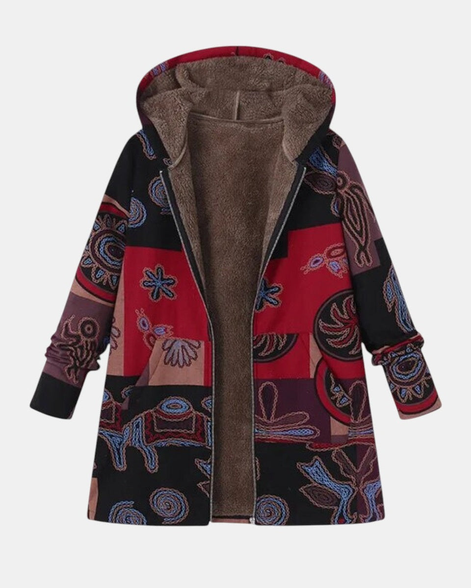 Cappotto Marina boho patchwork con cappuccio e motivo astratto