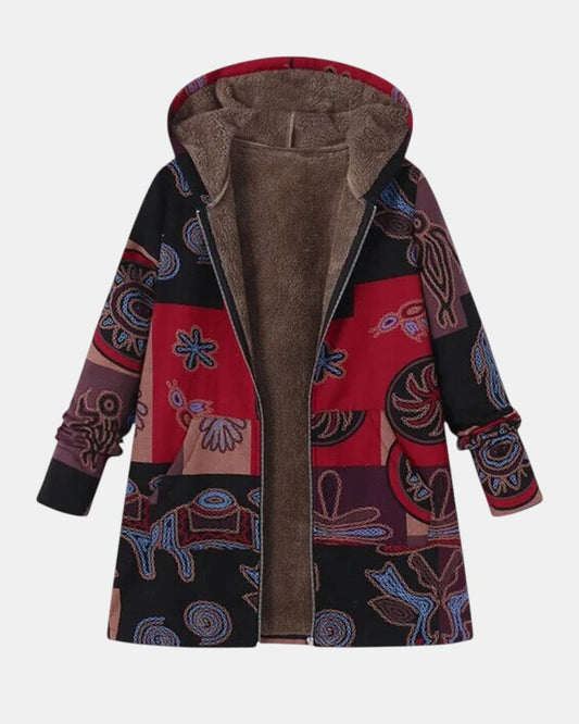 Cappotto Marina boho patchwork con cappuccio e motivo astratto
