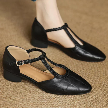 Greta - Scarpe classiche con barra a T in pelle con dettaglio intrecciato