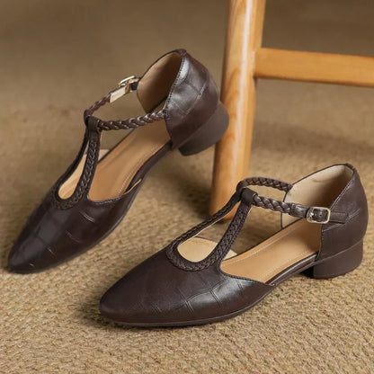 Greta - Scarpe classiche con barra a T in pelle con dettaglio intrecciato